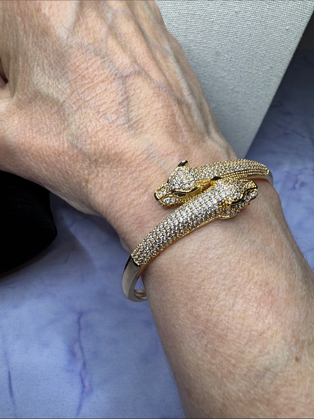 Gold Crystal Panther Head Cuff Bracelet NWOT - Picture 5 of 7